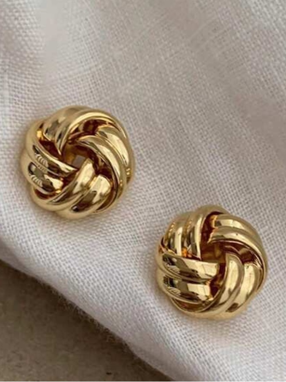 NEW!! Yellow Gold Plated Retro-Polished Huge Knot Post Earrings